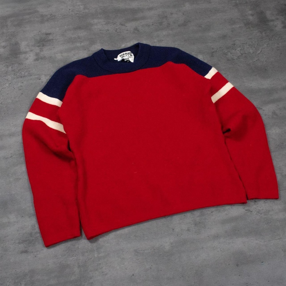 Vintage 1980's 80's Tapper Line Wool Red Navy Crewneck Sweater